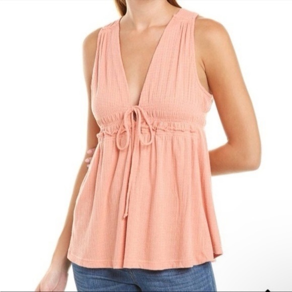 FREE PEOPLE BEACH BOUND PLUNGE TANK PEACH SLEEVELESS - Picture 8 of 9